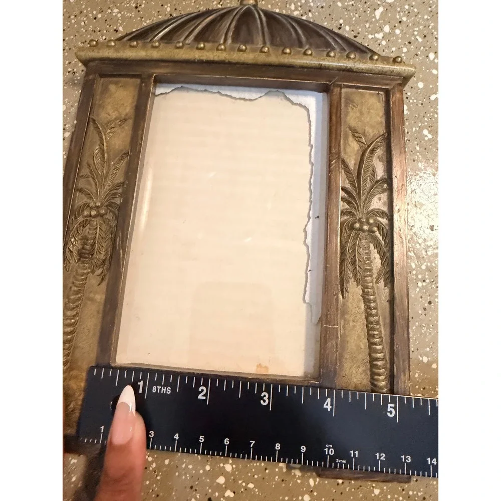 Tropical Palm Tree Picture Frame Gold Bronze Domed Top Tabletop 4x6 Photo Decor